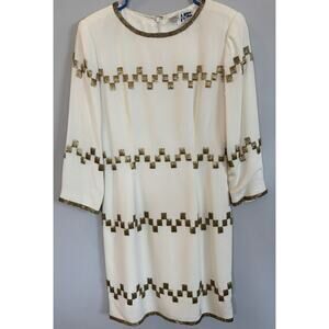 Vintage Niteline Ivory Beaded Mini Dress Size 8 Lined Sheath